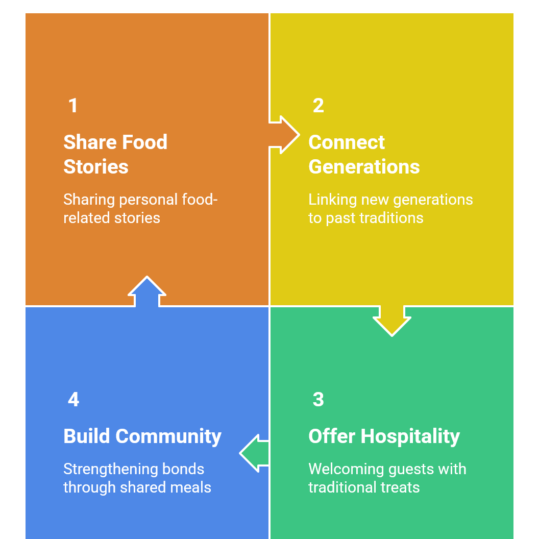 Colourful infographic illustrating the Serbian food culture cycle, including sharing food stories, connecting generations.